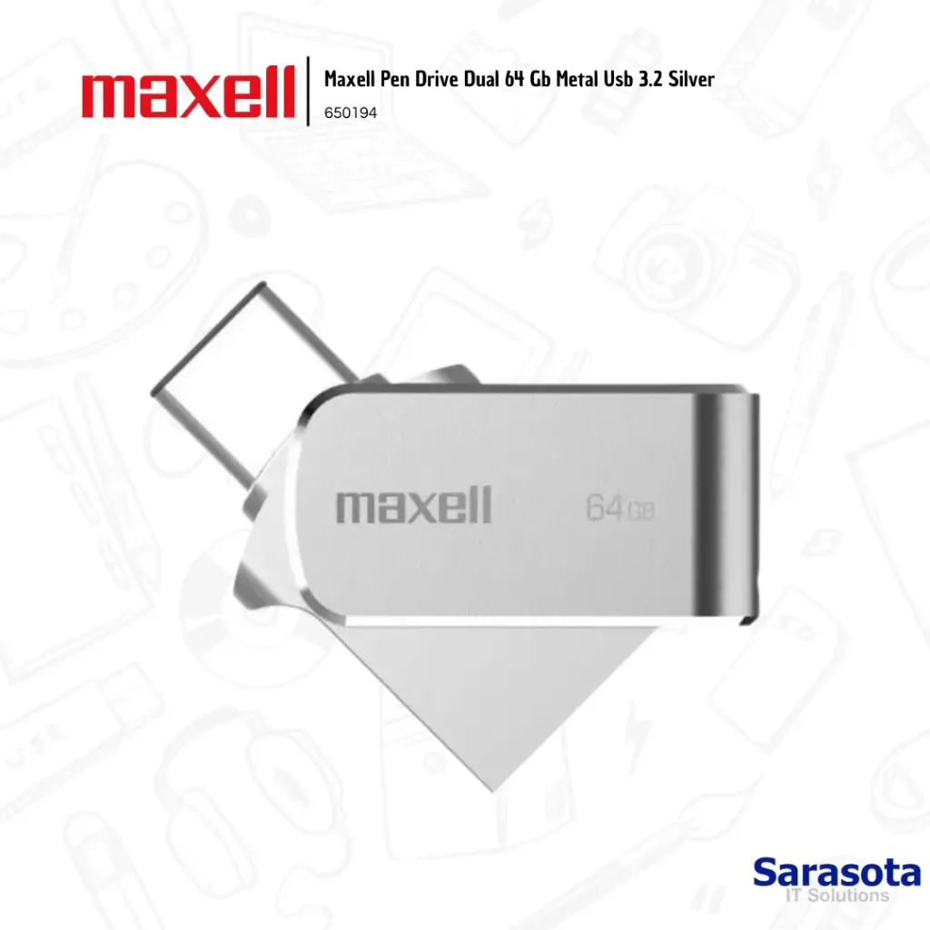 Maxell Pen Drive 64Gb Metal Dual Usb 3.2 Silver