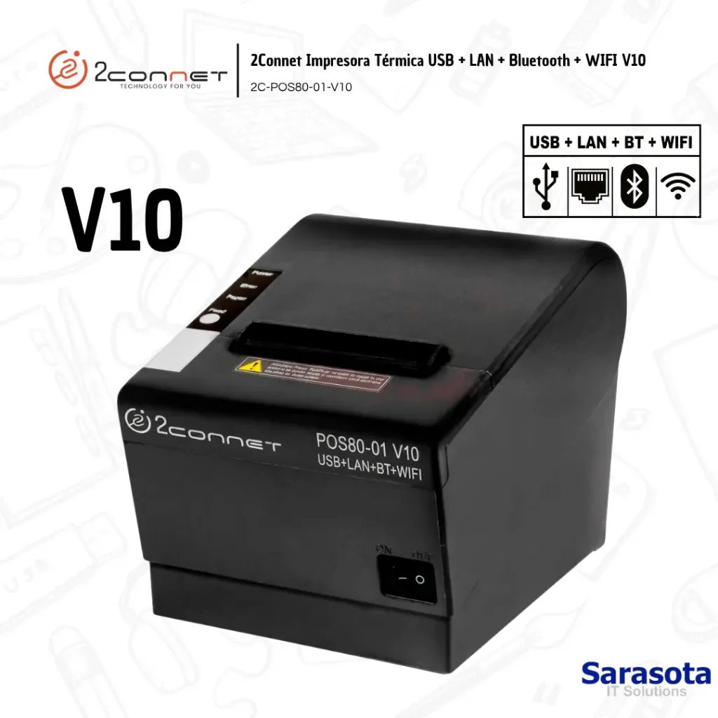 2Connet Impresora Térmica USB + LAN + Bluetooth + WIFI V10 (2C-POS80-01-V10)