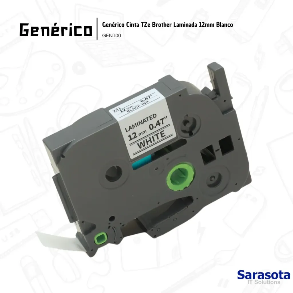 Genérico Cinta TZe Brother Laminada 12mm Blanco