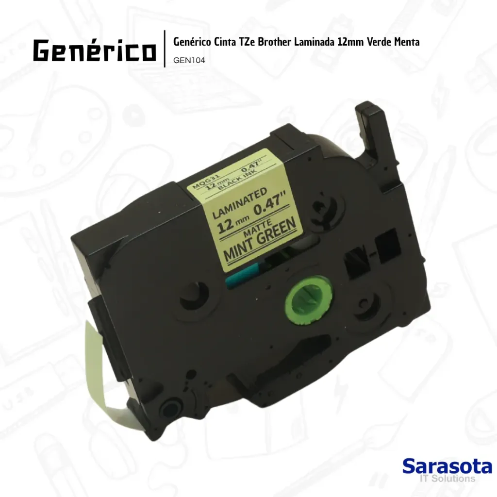 [GEN104] Genérico Cinta TZe Brother Laminada 12mm Verde Menta