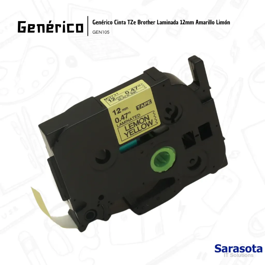 Genérico Cinta TZe Brother Laminada 12mm Amarillo Limón