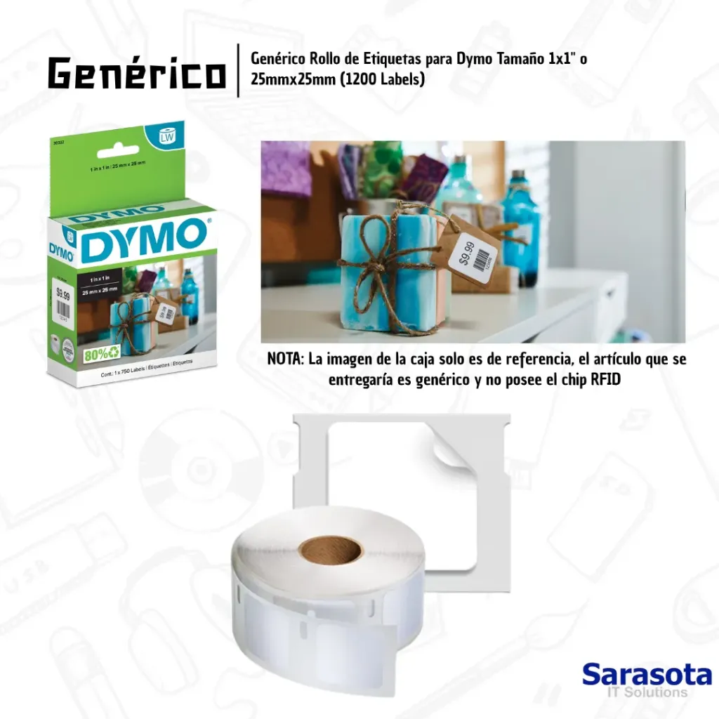 [GEN106] Genérico Rollo de Etiquetas para Dymo Tamaño 1x1" (1200 Labels)