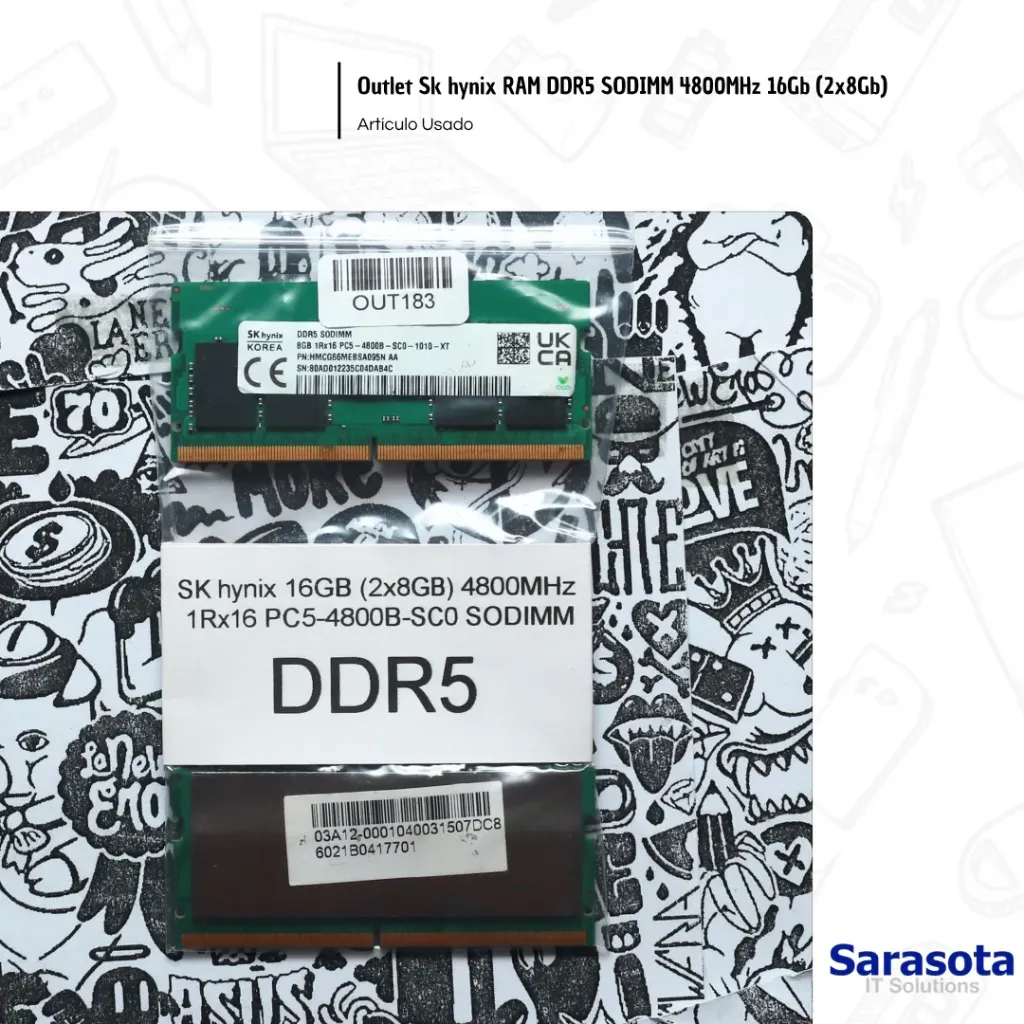 [OUT183] Outlet Sk hynix RAM DDR5 SODIMM 4800MHz 16Gb (2x8Gb)