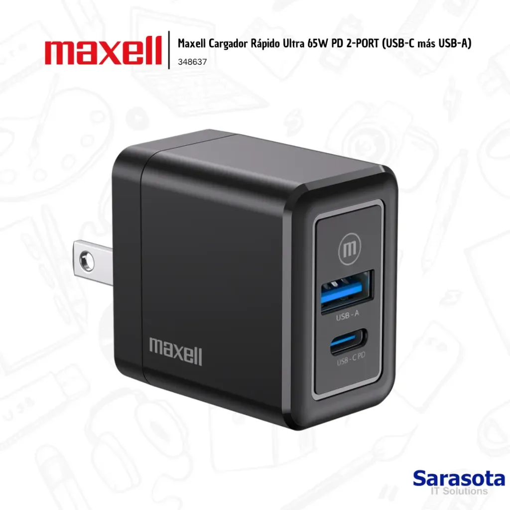 [MAX004] Maxell Cargador Rápido Ultra 65W PD 2-PORT (USB-C más USB-A) 348637