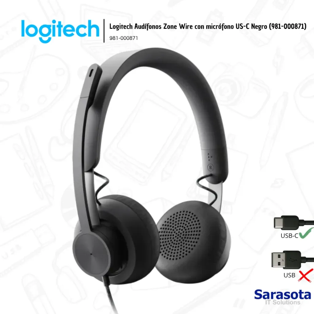 Logitech Audífonos Zone Wire con micrófono USB-C Negro (981-000871)