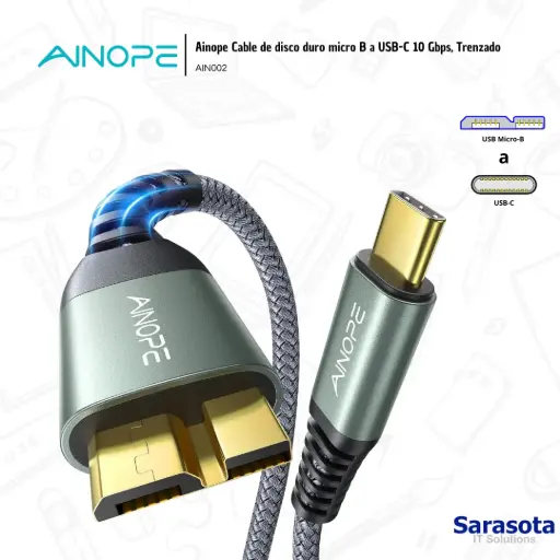 [AIN002] Ainope Cable micro USB-B a USB-C 10 Gbps Trenzado