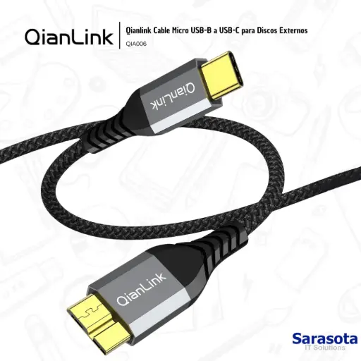 [QIA006] Qianlink Cable Micro USB-B a USB-C (para disco externo) 